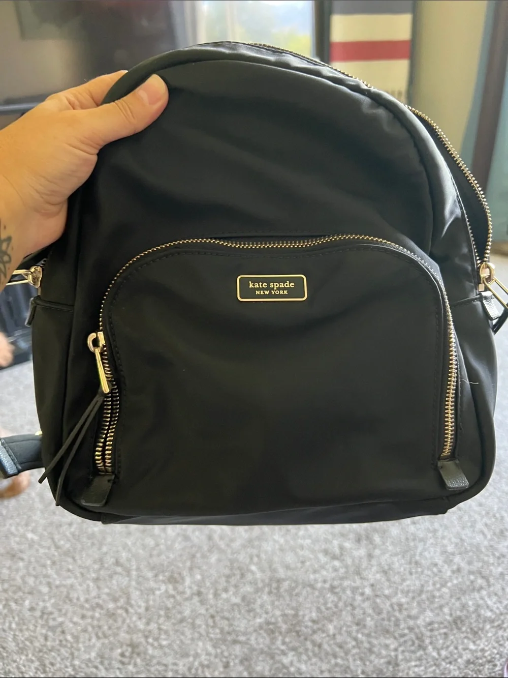 kate spade Black Nylon Backpack with Gold Hardware